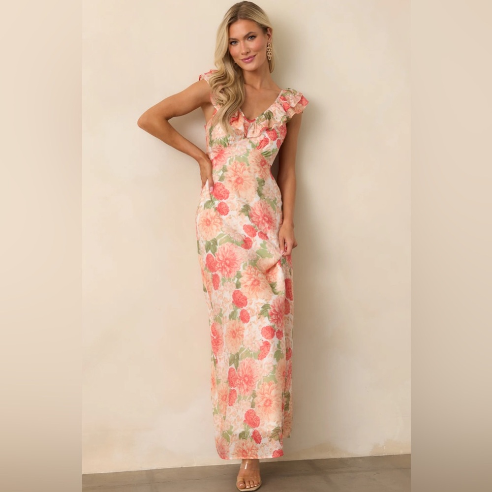 NWT MINKPINK Apricot Floral Aida Frill Maxi Dress in Apricot